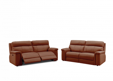 Set 2 canapele NABUCCO, canapea 3 locuri cu 2 reclinere electrice bi-motorizate, tetiere reglabile electric, port USB, 216x103 cm si canapea 2 locuri fara reclinere, 172x103 cm, Piele naturala Italian [0]