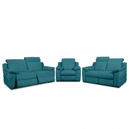 Szövetkanapék - Set 3 canapele VENTADOR, 3-locuri cu 2-reclinere electrice, 2-locuri fara reclinere si fotoliu cu recliner electric, stofa bicolora