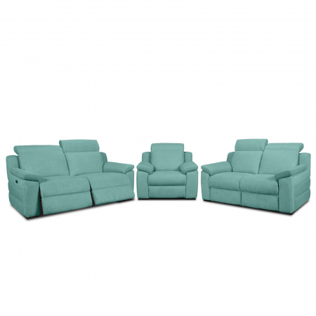 Szövetkanapék - Set 3 canapele VENTADOR, 3-locuri cu 2-reclinere electrice, 2-locuri fara reclinere si fotoliu cu recliner electric, stofa bicolora