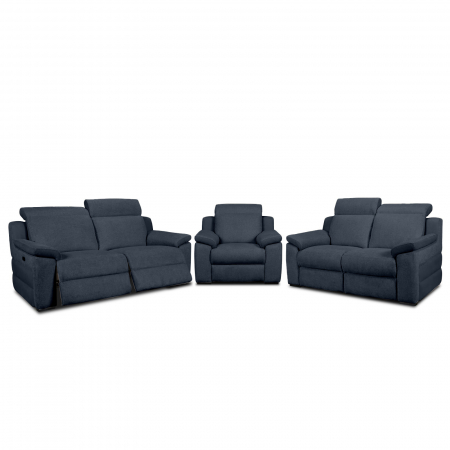 Szövetkanapék - Set 3 canapele VENTADOR, 3-locuri cu 2-reclinere electrice, 2-locuri fara reclinere si fotoliu cu recliner electric, stofa bicolora