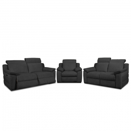 Szövetkanapék - Set 3 canapele VENTADOR, 3-locuri cu 2-reclinere electrice, 2-locuri fara reclinere si fotoliu cu recliner electric, stofa bicolora