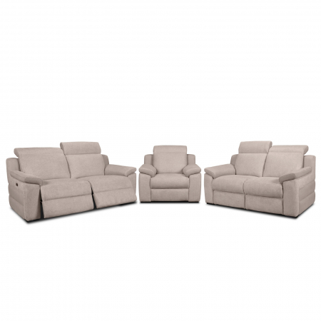 Szövetkanapék - Set 3 canapele VENTADOR, 3-locuri cu 2-reclinere electrice, 2-locuri fara reclinere si fotoliu cu recliner electric, stofa bicolora
