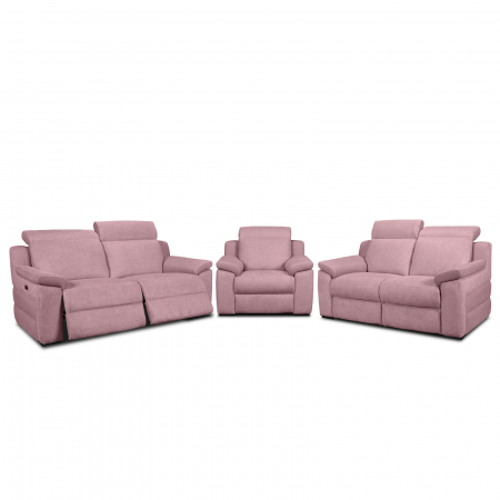 Szövetkanapék - Set 3 canapele VENTADOR, 3-locuri cu 2-reclinere electrice, 2-locuri fara reclinere si fotoliu cu recliner electric, stofa bicolora