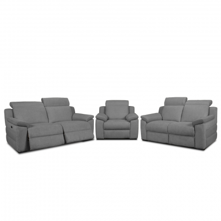 Relax kanapék - Set 3 canapele VENTADOR, 3-locuri cu 2-reclinere electrice, 2-locuri fara reclinere si fotoliu cu recliner electric, stofa bicolora