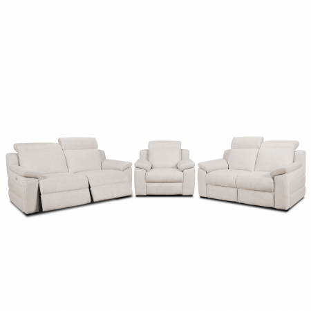 Relax kanapék - Set 3 canapele VENTADOR, 3-locuri cu 2-reclinere electrice, 2-locuri fara reclinere si fotoliu cu recliner electric, stofa bicolora