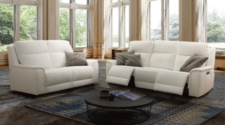 Кожени дивани - Set canapele ACCORDO, 3-locuri cu 2-reclinere electrice bi-motorizate si 2-locuri fara recliner, piele