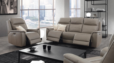 Relax kanapék - Set canapele ACCORDO, 3-locuri cu 2-reclinere electrice bi-motorizate si fotoliu cu recliner electric bi-motorizat, piele
