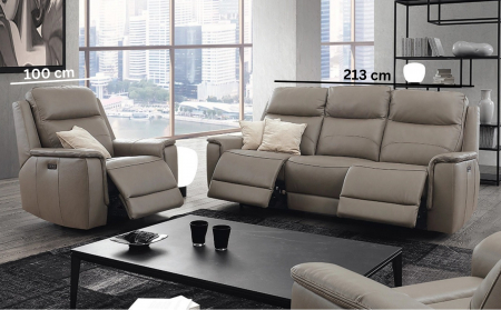 Set canapele ACCORDO, 3-locuri cu 2-reclinere electrice bi-motorizate si fotoliu cu recliner electric bi-motorizat, piele [1]
