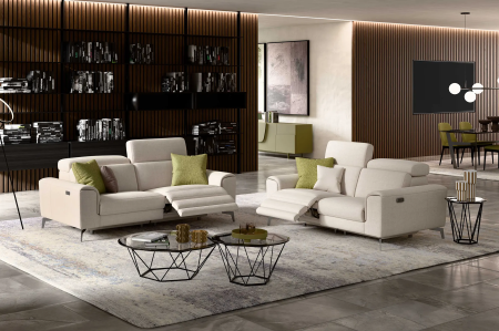 Canapele Stofa - Set canapele BALTIC, 3 locuri cu 2 reclinere electrice (208 cm) și 2 locuri cu 2 reclinere electrice (170 cm), tetiere reglabile și port USB, stofă