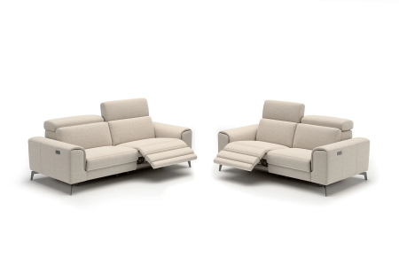 Set canapele BALTIC, 3 locuri cu 2 reclinere electrice (208 cm) și 2 locuri cu 2 reclinere electrice (170 cm), tetiere reglabile și port USB, stofă [1]