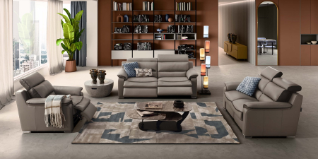 Canapele Piele - Set canapele BELLO, 3-locuri cu 2-reclinere electrice, 2-locuri fără reclinere si fotoliu cu recliner electric, tetiere reglabile, piele naturala italiana