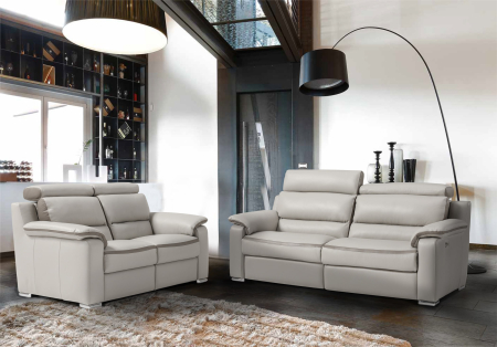 Canapele Piele - Set canapele BELLO, 3-locuri cu 2-reclinere electrice si 2-locuri fără reclinere, tetiere reglabile, piele naturala italiana