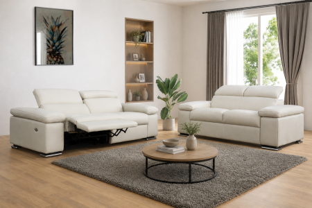 Canapele Piele - Set canapele ERMIONE din piele naturală italiană, cu reclinere electrice