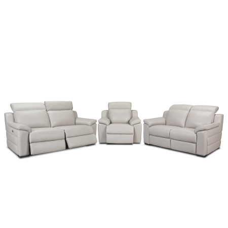Kanapék - Set canapele VENTADOR, canapea 3 locuri cu 2 reclinere electrice, 196x10 cm, canapea 2 locuri fara reclinere, 176x100 cm si fotoliu cu recliner electric, Piele naturala Italiana