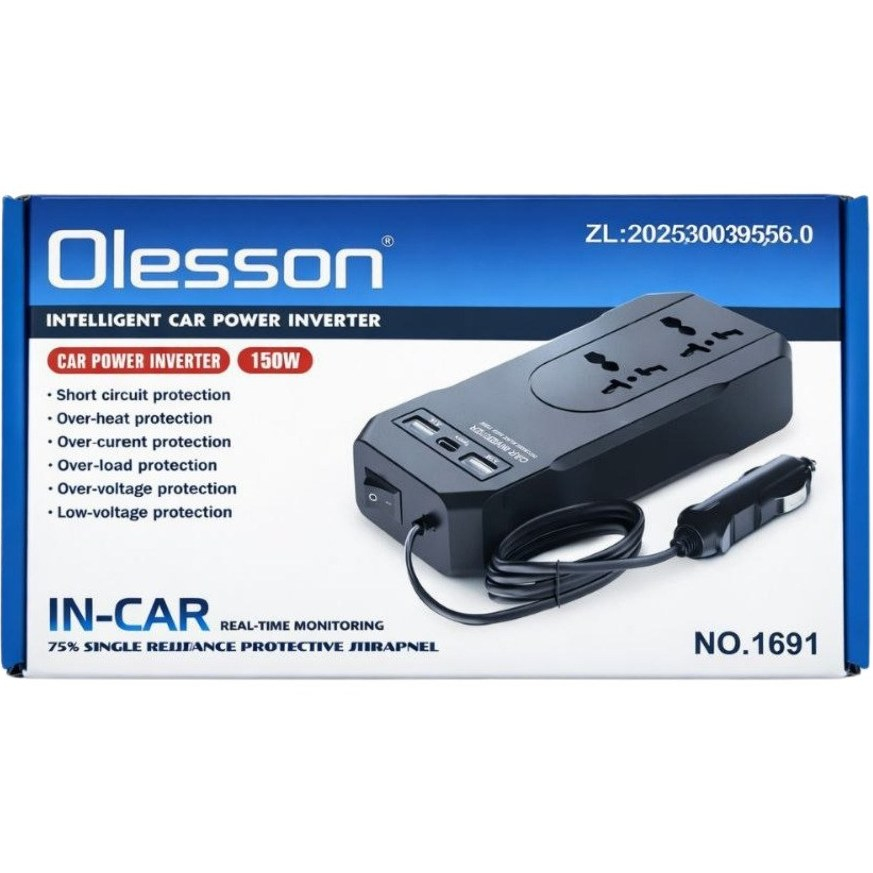 Adaptor auto multifuncțional 150W, conversie 12V/220V, 2 ieșiri USB pentru încărcare, protecții multiple și construcție compactă, negru [2]