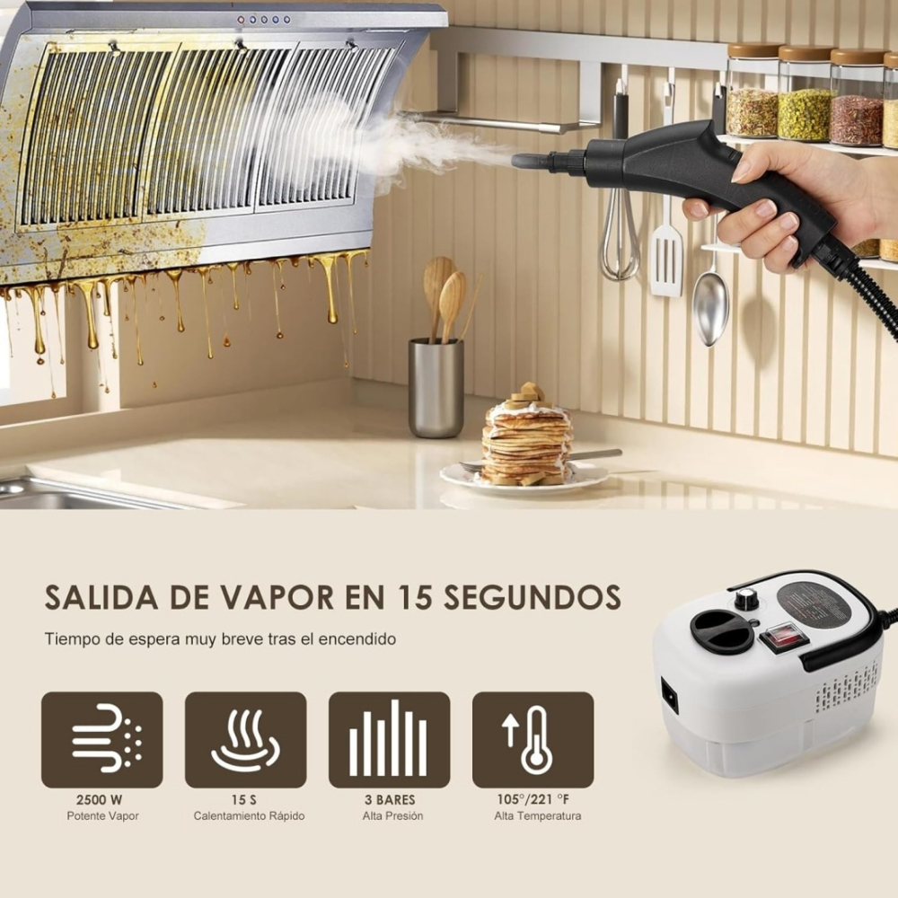 Aparat de Curățat cu Abur de Înaltă Presiune - 2500W, 3 Bari, 105°C, Rezervor 900 ml, Încălzire Rapidă, Furtun 2,2 m [6]