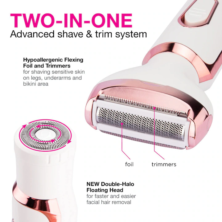 Aparat de ras și trimmer 4 în 1, reîncărcabil USB, utilizare Wet & Dry, pentru corp, față, sprâncene și nas, epilator multifuncțional, alb [7]