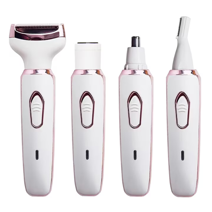 Aparat de ras și trimmer 4 în 1, reîncărcabil USB, utilizare Wet & Dry, pentru corp, față, sprâncene și nas, epilator multifuncțional, alb [2]