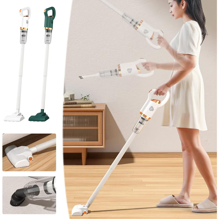 Aspirator Vertical Fără Fir 2 în 1, 8500 Pa, 5 Atașamente, Filtru HEPA, Recipient Colectare, Curățare Ușoară, 113x21 cm [10]