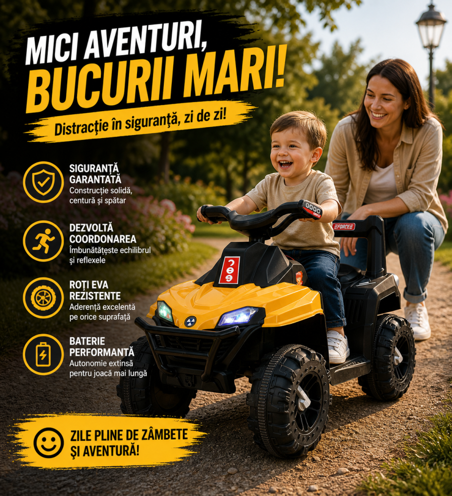 ATV Electric pentru Copii 12V, Lumini și Sunete, Viteză Reglabilă, Design Robust, Rosu [6]
