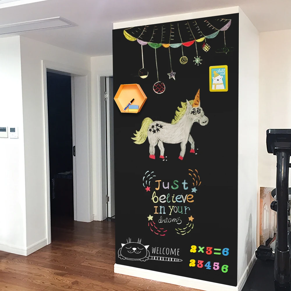 Autocolant de perete tip tablă cu cretă 200×45 cm, autoadeziv ecologic, ștergere uscată, instalare ușoară, ideal pentru cameră copii și clasă [4]