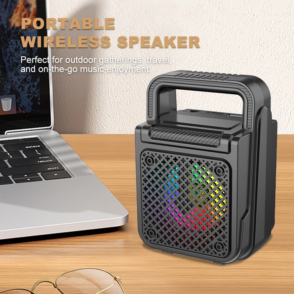 Boxă Bluetooth portabilă 3W, difuzor 3", iluminare RGB, suport USB/TF/FM/TWS, baterie 3.7V 300 mAh, carcasă din plastic [6]
