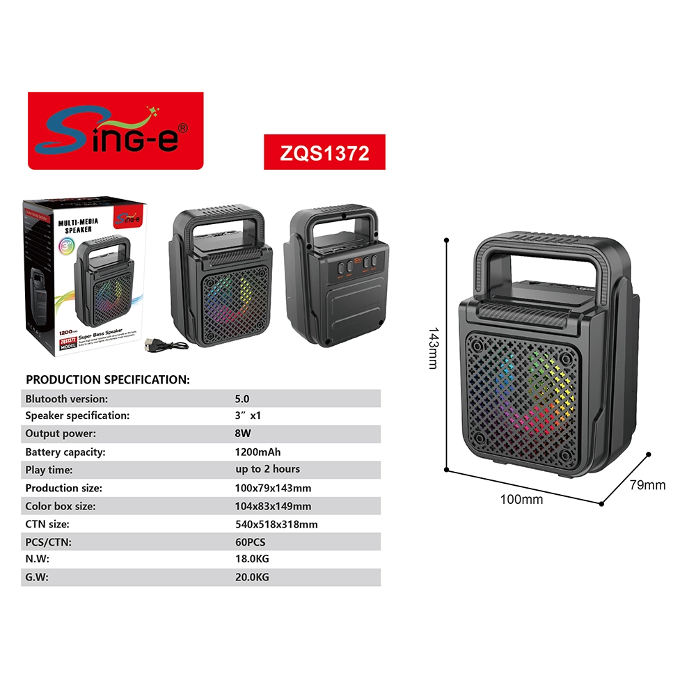 Boxă Bluetooth portabilă 3W, difuzor 3", iluminare RGB, suport USB/TF/FM/TWS, baterie 3.7V 300 mAh, carcasă din plastic [3]