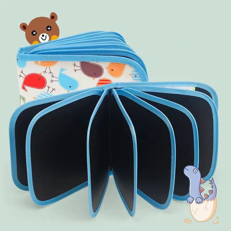 Caiet tip tablă neagră pentru desen, reutilizabil, cu marker magic, design compact și portabil, pentru copii până la 4 ani [2]