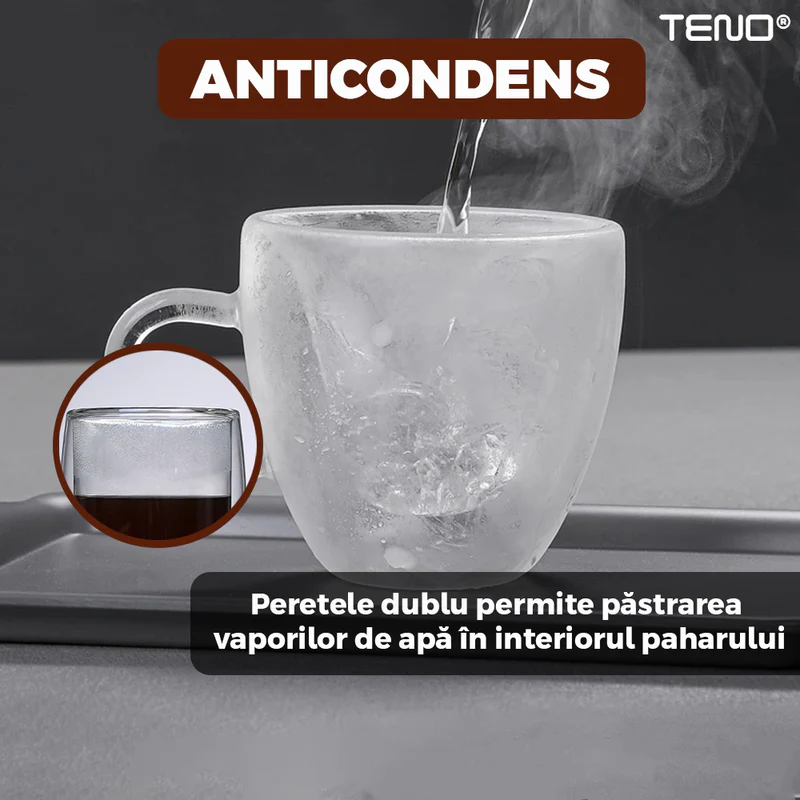 Cană din sticlă cu perete dublu 250 ml, design modern inimioară, termorezistentă, sticlă borosilicată anticondens, 9×8 cm [4]
