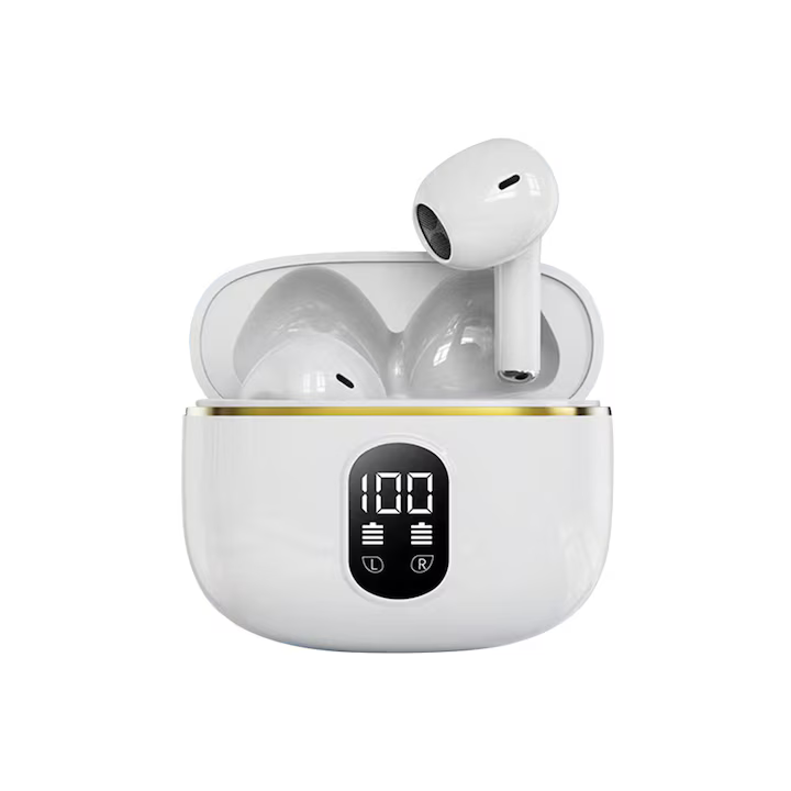 Căști wireless Bluetooth X87, BT 5.3, TWS cu reducere de zgomot, autonomie 6 ore, afișaj baterie, control tactil, încărcare Type-C, alb [1]