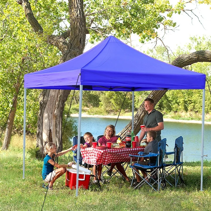 Cort pavilion pliabil,14 kg, 3x3 m, Cadru metal cu panza impermeabila pentru Curte, Gradina, Evenimente, Albastru [2]