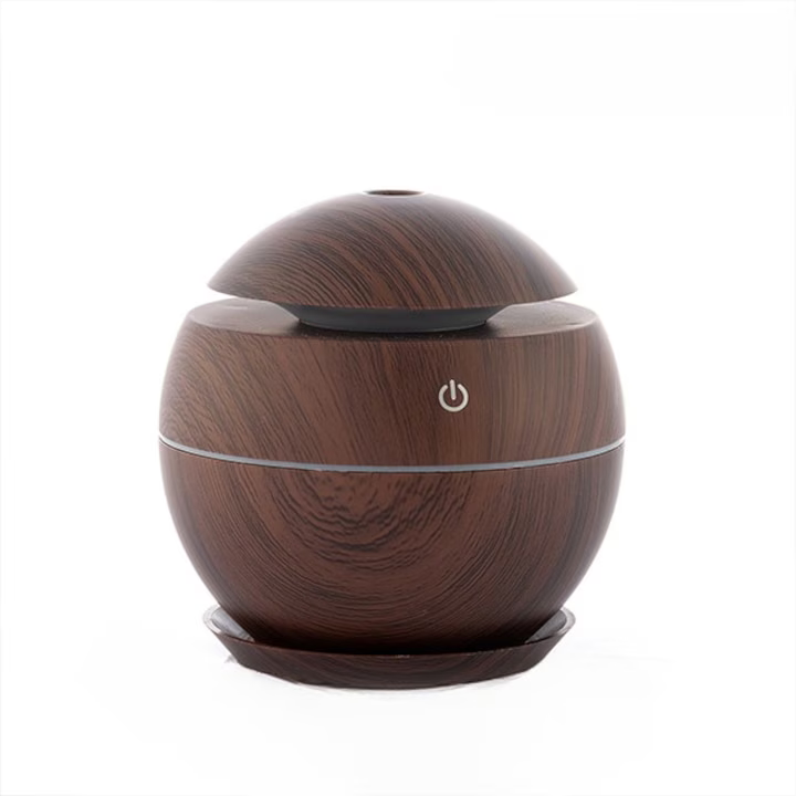 Difuzor Aromaterapie Ultrasonic Maro Închis, Capacitate 200 ml, Atomizare 30 ml/h, Putere 2W, Dimensiuni 10x10x10 cm, LED și Buton On/Off Tactil, Alimentare 5V/500mA, Cablu USB Inclus [3]