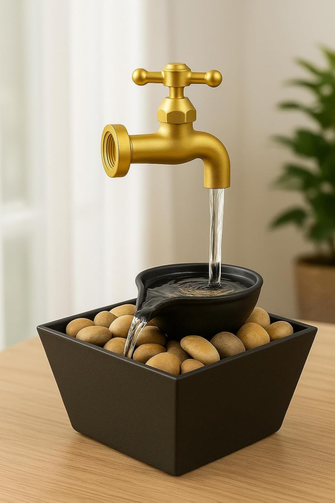 Fântână decorativă cu robinet plutitor, LED multicolor, pietre incluse, 11.5×11.5×28 cm, ideală pentru interior [1]