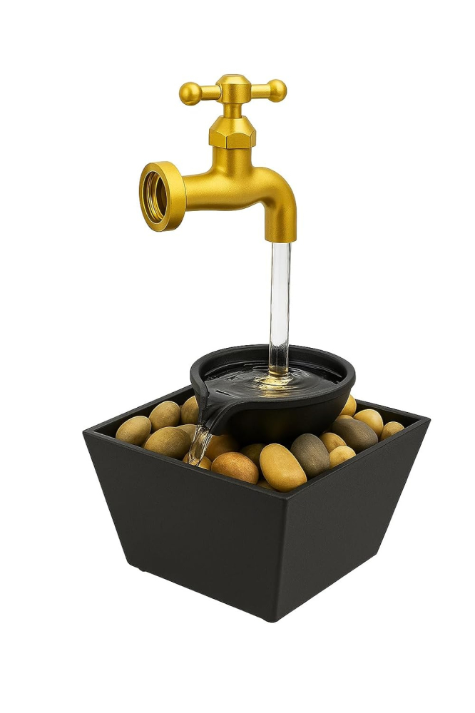 Fântână decorativă cu robinet plutitor, LED multicolor, pietre incluse, 11.5×11.5×28 cm, ideală pentru interior [4]