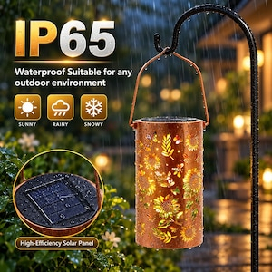 Felinar Solar Decorativ Floarea-Soarelui pentru Exterior, Lampă Suspendată cu Flori și Fluturi, Iluminare Nocturnă, Autonomie 8-10 Ore, Rezistent la Intemperii, pentru Grădină, Terasă și Balcon [4]