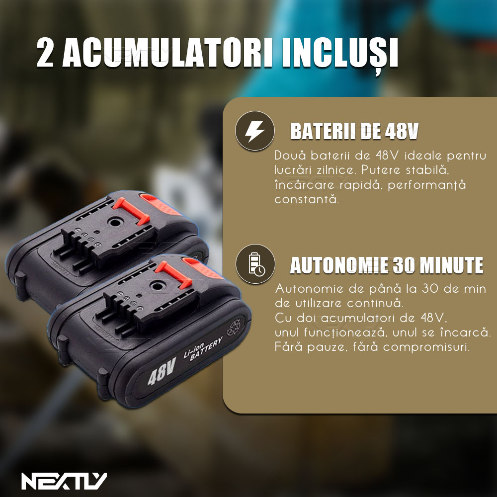 Fierăstrău Electric Sabie 48V - 2 Acumulatori, 4 Lame pentru Lemn și Metal, 3000 Curse/min, Capacitate de Tăiere 100 mm, Cursă 20 mm, Negru/Albastru [9]