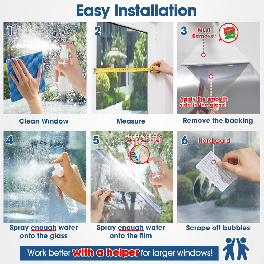 Folie solară tip oglindă 0.6×3 m, autoadezivă, protecție UV și împotriva căldurii, aplicare ușoară cu kit, gri [6]