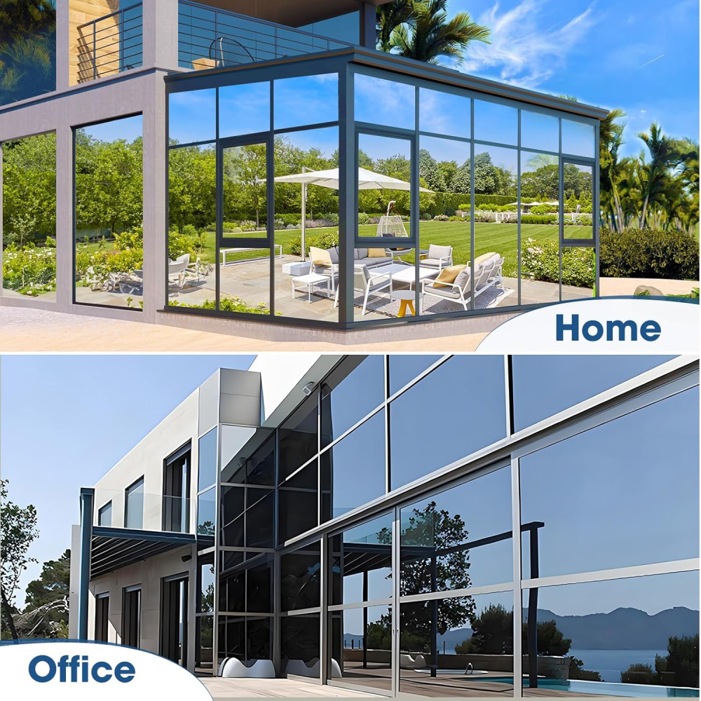 Folie solară tip oglindă 0.6×3 m, autoadezivă, protecție UV și împotriva căldurii, aplicare ușoară cu kit, gri [3]