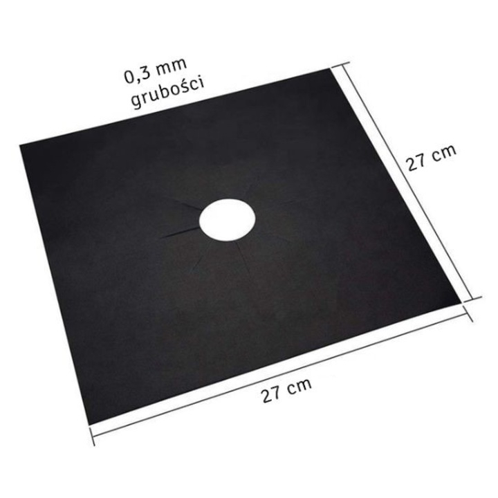 Set 4 Folii Teflon Reutilizabilă 27x27 cm pentru Aragaz sau Plită, Rezistentă Termic -60°C până la 260°C, Negru, Grosime 0.3 mm [4]