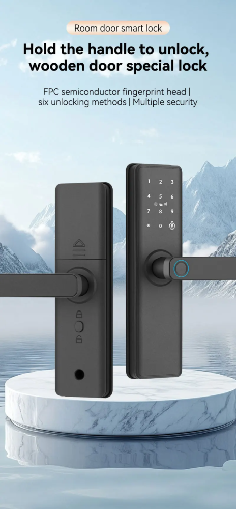 Încuietoare Inteligentă WiFi pentru Ușă, Deblocare prin Amprentă Biometrică, Parolă și Card RFID, Control prin Aplicație cu Stocare Cloud, Compatibilă cu Uși din Lemn, Design Modern și Sigur [6]