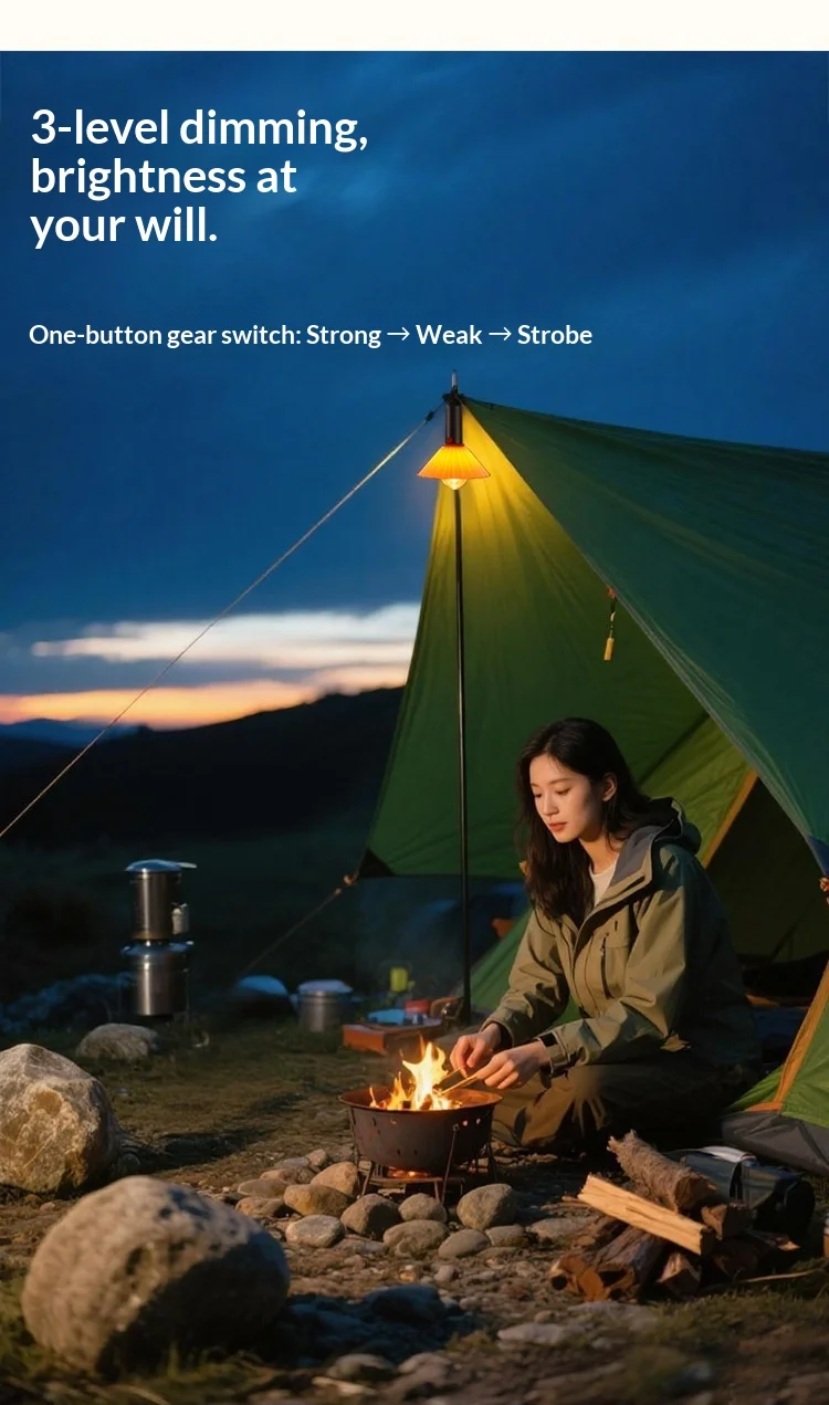 Lampă camping LED portabilă, încărcare USB, iluminare ambientală multifuncțională, control simplu prin buton, design compact și durabil [9]