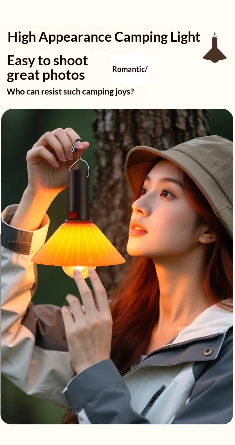 Lampă camping LED portabilă, încărcare USB, iluminare ambientală multifuncțională, control simplu prin buton, design compact și durabil [3]
