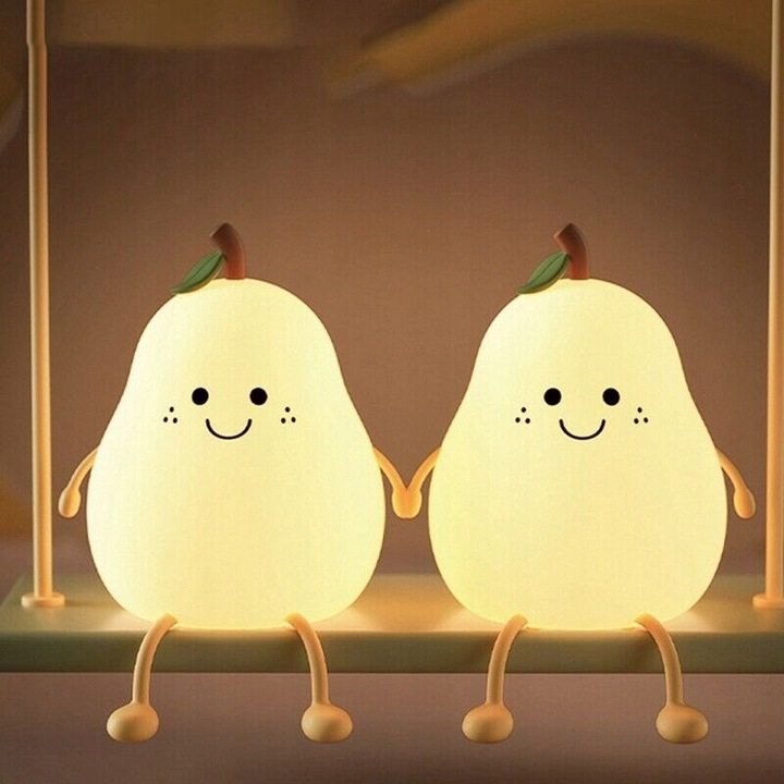 Lampă de noapte copii tip pară, LED, 7 culori de iluminare, senzor tactil, acumulator 1200 mAh cu încărcare USB-C, portabilă, alb [2]