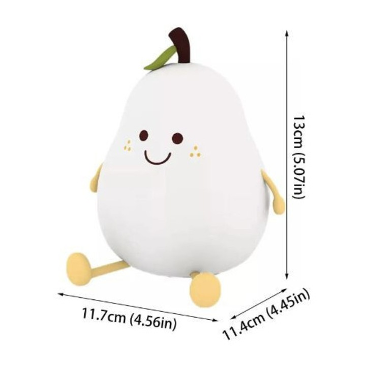 Lampă de noapte copii tip pară, LED, 7 culori de iluminare, senzor tactil, acumulator 1200 mAh cu încărcare USB-C, portabilă, alb [3]