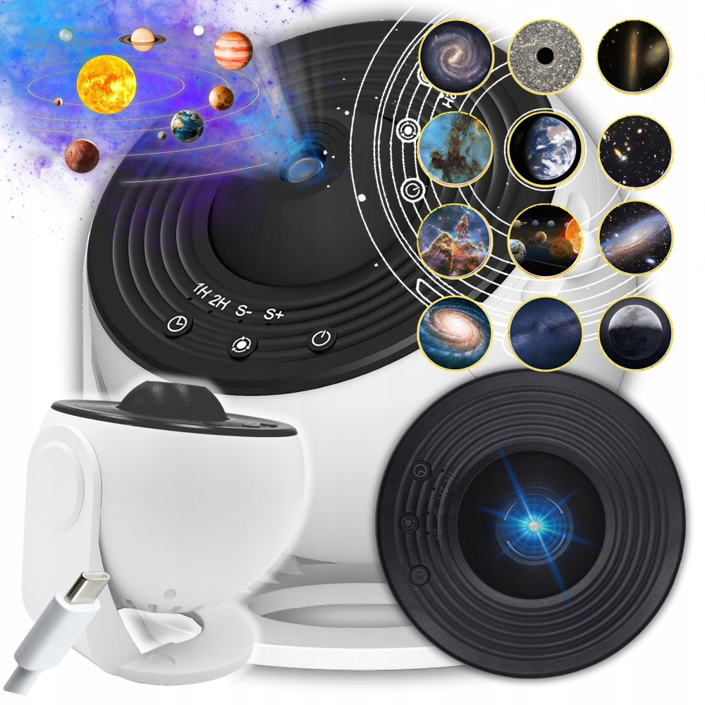 Lampă de Veghe Proiector Galaxy 13 în 1, Proiecție Cer Înstelat HD, Rotire 360°, Alimentare USB, 10 W, Design Glob, Alb-Negru, pentru Dormitor [10]