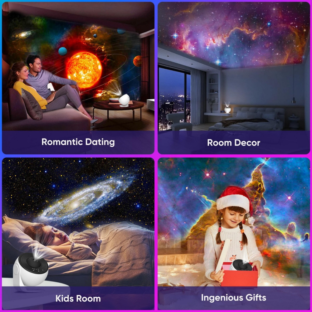 Lampă de Veghe Proiector Galaxy 13 în 1, Proiecție Cer Înstelat HD, Rotire 360°, Alimentare USB, 10 W, Design Glob, Alb-Negru, pentru Dormitor [19]