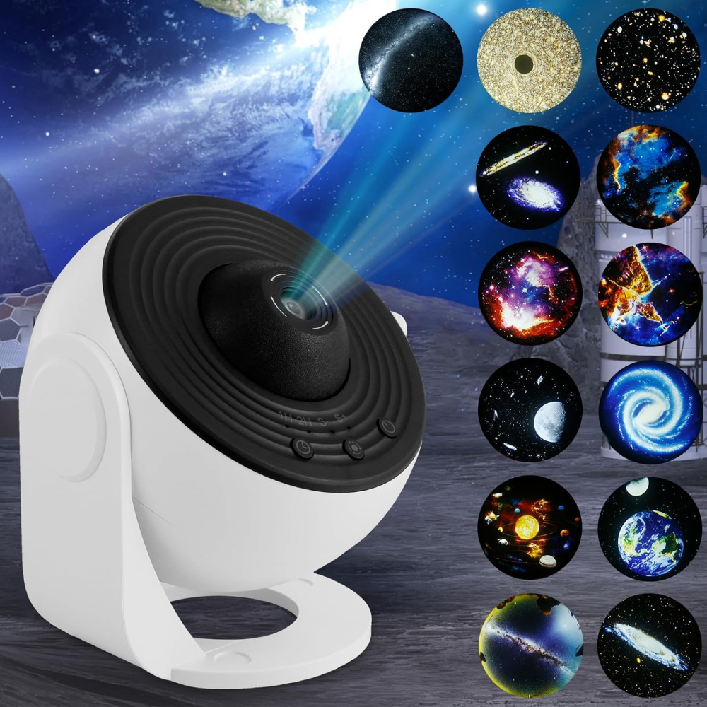 Lampă de Veghe Proiector Galaxy 13 în 1, Proiecție Cer Înstelat HD, Rotire 360°, Alimentare USB, 10 W, Design Glob, Alb-Negru, pentru Dormitor [20]