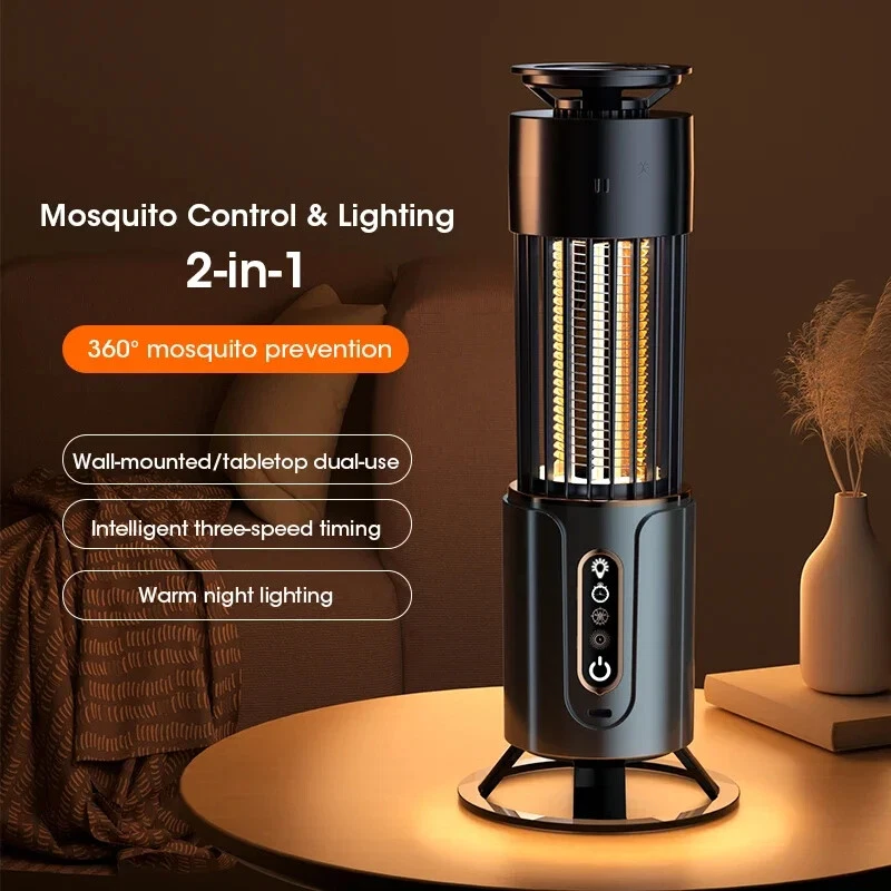 Lampă electrică anti-insecte USB, acumulator 1200 mAh, captare țânțari și iluminare, 3 moduri timer, compactă și silențioasă, gri [6]