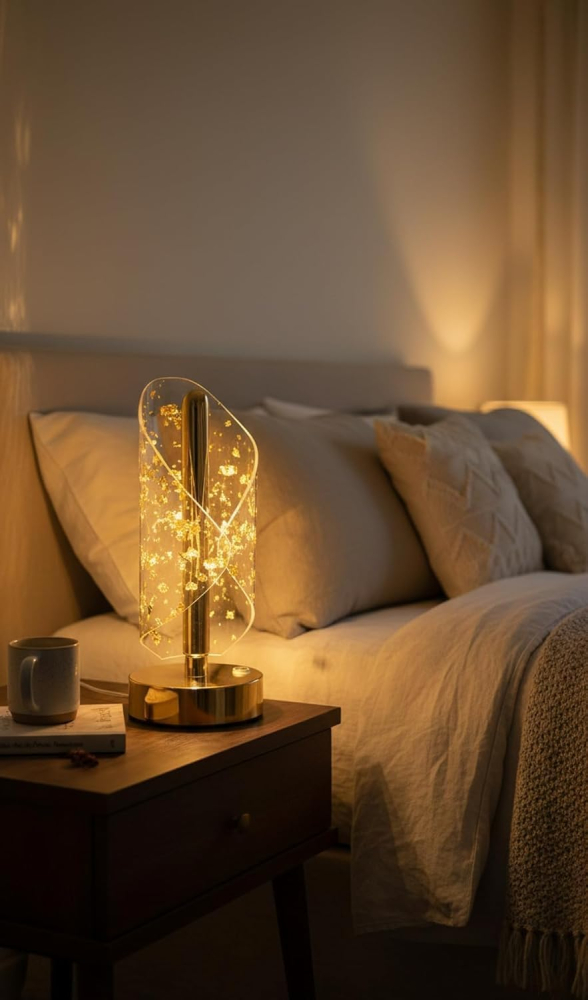 Lampă LED acrilică 3D, model cer înstelat, bază aurie, control tactil, wireless, lumină ambientală pentru dormitor și birou [2]