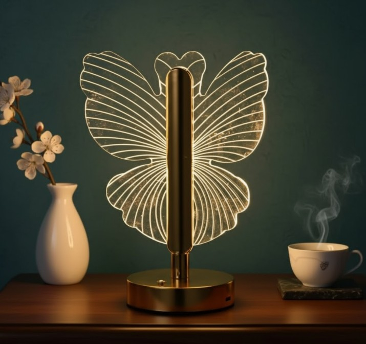 Lampă LED Decorativă cu Fluture Auriu, Reîncărcabilă USB, Lumină Caldă Ambientală, Design Elegant și Portabil, Consum Redus de Energie, Ideală pentru Dormitor, Living, Birou sau Noptieră [3]